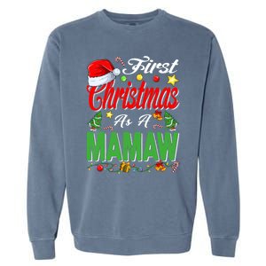 First Christmas As A Mamaw Santa Hat Pajama Xmas Funny Gift Garment-Dyed Sweatshirt