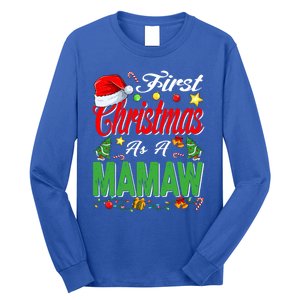 First Christmas As A Mamaw Santa Hat Pajama Xmas Funny Gift Long Sleeve Shirt