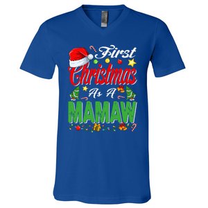 First Christmas As A Mamaw Santa Hat Pajama Xmas Funny Gift V-Neck T-Shirt