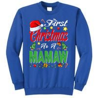 First Christmas As A Mamaw Santa Hat Pajama Xmas Funny Gift Tall Sweatshirt