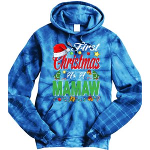 First Christmas As A Mamaw Santa Hat Pajama Xmas Funny Gift Tie Dye Hoodie