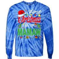 First Christmas As A Mamaw Santa Hat Pajama Xmas Funny Gift Tie-Dye Long Sleeve Shirt