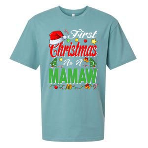 First Christmas As A Mamaw Santa Hat Pajama Xmas Funny Gift Sueded Cloud Jersey T-Shirt