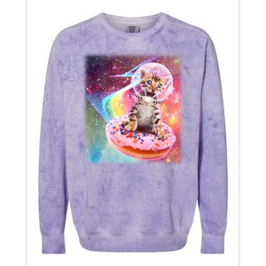 Funny Cute Astronaut Kitty On Rainbow Sprinkle Donut With Galaxy Background Colorblast Crewneck Sweatshirt