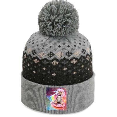 Funny Cute Astronaut Kitty On Rainbow Sprinkle Donut With Galaxy Background The Baniff Cuffed Pom Beanie