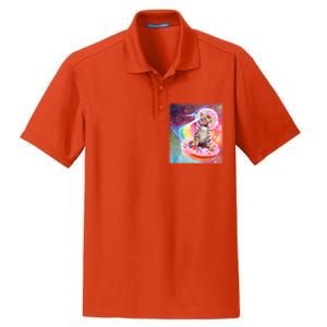 Funny Cute Astronaut Kitty On Rainbow Sprinkle Donut With Galaxy Background Dry Zone Grid Polo