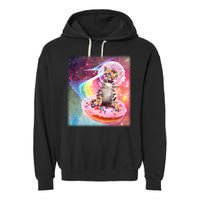 Funny Cute Astronaut Kitty On Rainbow Sprinkle Donut With Galaxy Background Garment-Dyed Fleece Hoodie