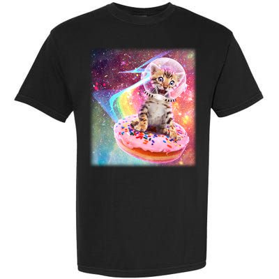 Funny Cute Astronaut Kitty On Rainbow Sprinkle Donut With Galaxy Background Garment-Dyed Heavyweight T-Shirt