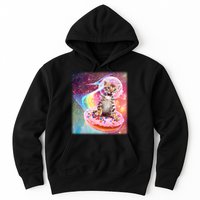 Funny Cute Astronaut Kitty On Rainbow Sprinkle Donut With Galaxy Background Hoodie