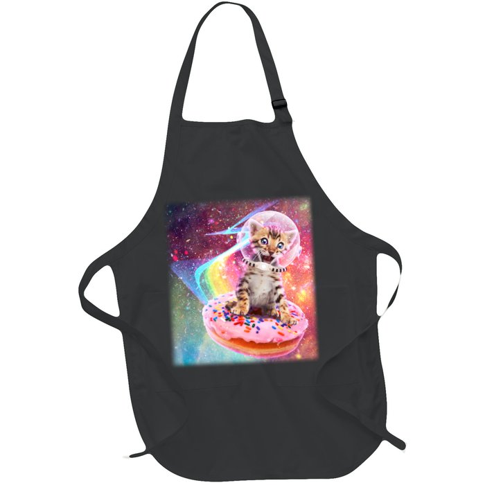 Funny Cute Astronaut Kitty On Rainbow Sprinkle Donut With Galaxy Background Apron