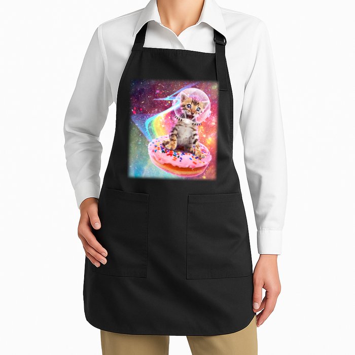 Funny Cute Astronaut Kitty On Rainbow Sprinkle Donut With Galaxy Background Apron