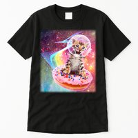Funny Cute Astronaut Kitty On Rainbow Sprinkle Donut With Galaxy Background Tall T-Shirt