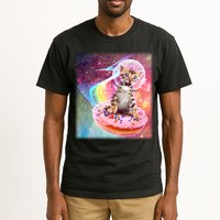 Funny Cute Astronaut Kitty On Rainbow Sprinkle Donut With Galaxy Background Tall T-Shirt