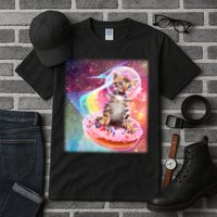 Funny Cute Astronaut Kitty On Rainbow Sprinkle Donut With Galaxy Background Tall T-Shirt