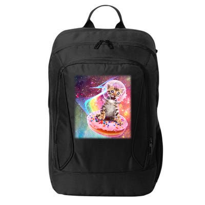 Funny Cute Astronaut Kitty On Rainbow Sprinkle Donut With Galaxy Background City Backpack