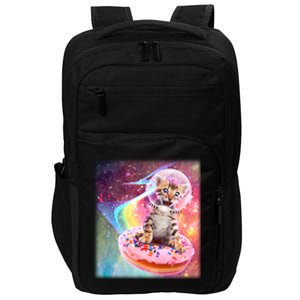 Funny Cute Astronaut Kitty On Rainbow Sprinkle Donut With Galaxy Background Impact Tech Backpack