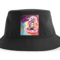 Funny Cute Astronaut Kitty On Rainbow Sprinkle Donut With Galaxy Background Sustainable Bucket Hat