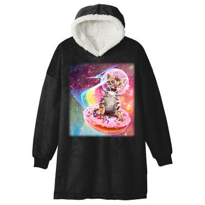Funny Cute Astronaut Kitty On Rainbow Sprinkle Donut With Galaxy Background Hooded Wearable Blanket