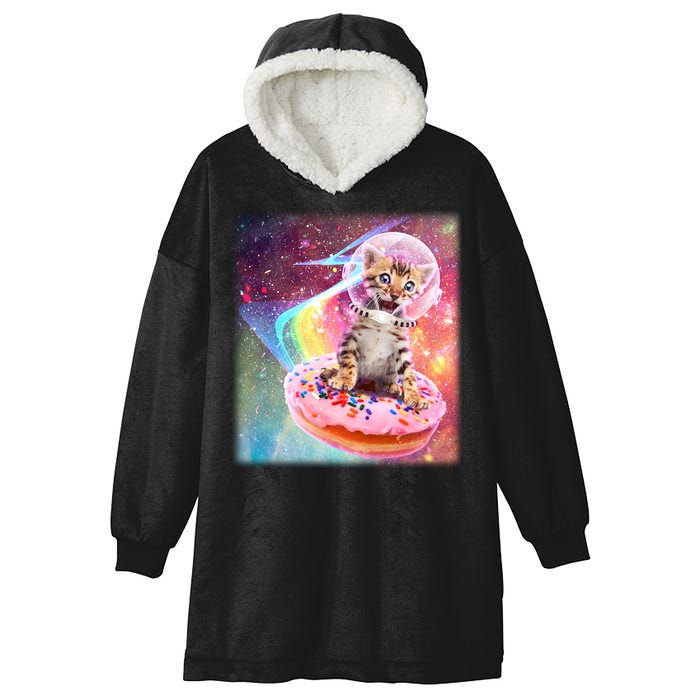 Funny Cute Astronaut Kitty On Rainbow Sprinkle Donut With Galaxy Background Hooded Wearable Blanket