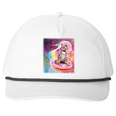 Funny Cute Astronaut Kitty On Rainbow Sprinkle Donut With Galaxy Background Snapback Five-Panel Rope Hat