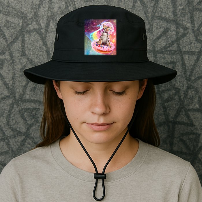 Funny Cute Astronaut Kitty On Rainbow Sprinkle Donut With Galaxy Background Bucket Hat