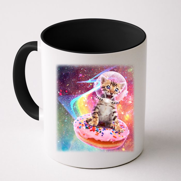 Funny Cute Astronaut Kitty On Rainbow Sprinkle Donut With Galaxy Background Mug