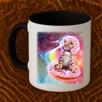 Funny Cute Astronaut Kitty On Rainbow Sprinkle Donut With Galaxy Background Mug