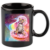 Funny Cute Astronaut Kitty On Rainbow Sprinkle Donut With Galaxy Background 11oz C Handle Ceramic Mug