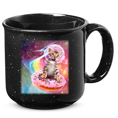 Funny Cute Astronaut Kitty On Rainbow Sprinkle Donut With Galaxy Background 15oz Campfire Ceramic Mug