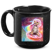 Funny Cute Astronaut Kitty On Rainbow Sprinkle Donut With Galaxy Background 15oz Campfire Ceramic Mug