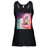 Funny Cute Astronaut Kitty On Rainbow Sprinkle Donut With Galaxy Background Ladies Essential Flowy Tank