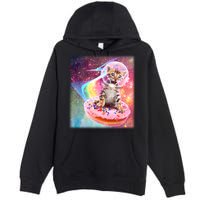Funny Cute Astronaut Kitty On Rainbow Sprinkle Donut With Galaxy Background Premium Pullover Hoodie