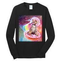 Funny Cute Astronaut Kitty On Rainbow Sprinkle Donut With Galaxy Background Tall Long Sleeve T-Shirt