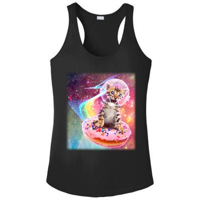 Funny Cute Astronaut Kitty On Rainbow Sprinkle Donut With Galaxy Background Ladies PosiCharge Competitor Racerback Tank