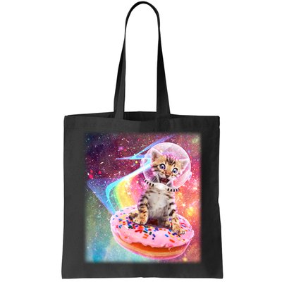 Funny Cute Astronaut Kitty On Rainbow Sprinkle Donut With Galaxy Background Bag