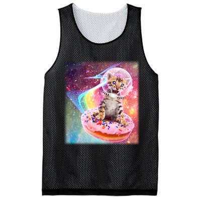 Funny Cute Astronaut Kitty On Rainbow Sprinkle Donut With Galaxy Background Mesh Reversible Basketball Jersey Tank
