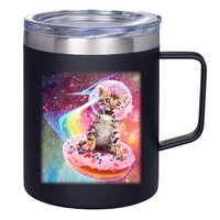Funny Cute Astronaut Kitty On Rainbow Sprinkle Donut With Galaxy Background 12oz Stainless Steel Coffee Mug