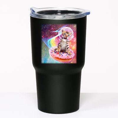 Funny Cute Astronaut Kitty On Rainbow Sprinkle Donut With Galaxy Background Tumbler