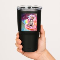 Funny Cute Astronaut Kitty On Rainbow Sprinkle Donut With Galaxy Background Tumbler