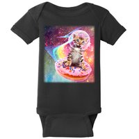 Funny Cute Astronaut Kitty On Rainbow Sprinkle Donut With Galaxy Background Baby Bodysuit