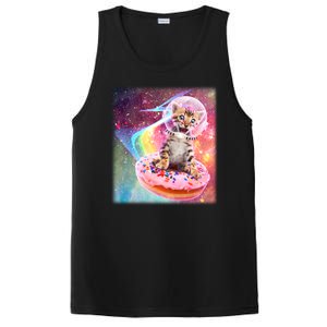 Funny Cute Astronaut Kitty On Rainbow Sprinkle Donut With Galaxy Background PosiCharge Competitor Tank