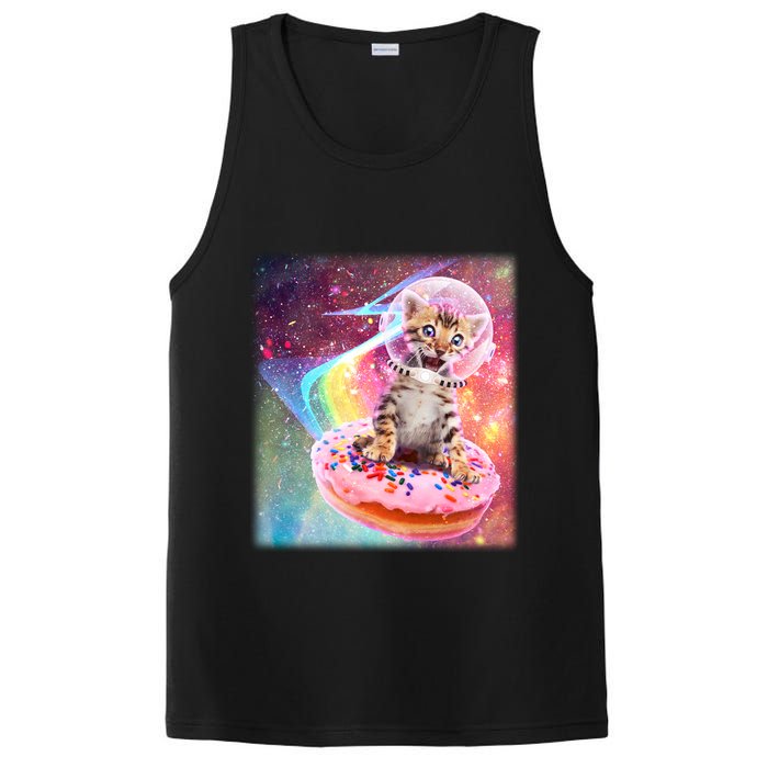 Funny Cute Astronaut Kitty On Rainbow Sprinkle Donut With Galaxy Background PosiCharge Competitor Tank