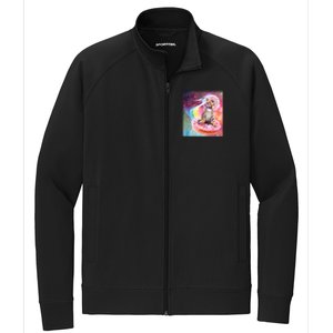 Funny Cute Astronaut Kitty On Rainbow Sprinkle Donut With Galaxy Background Stretch Full-Zip Cadet Jacket