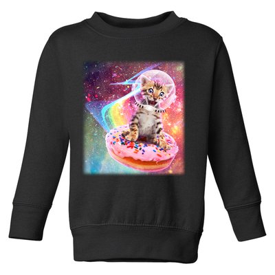 Funny Cute Astronaut Kitty On Rainbow Sprinkle Donut With Galaxy Background Toddler Sweatshirt