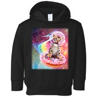 Funny Cute Astronaut Kitty On Rainbow Sprinkle Donut With Galaxy Background Toddler Hoodie