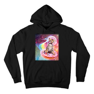 Funny Cute Astronaut Kitty On Rainbow Sprinkle Donut With Galaxy Background Tall Hoodie