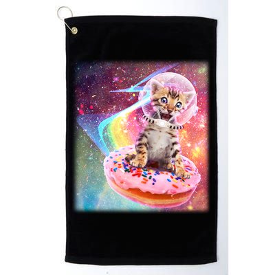 Funny Cute Astronaut Kitty On Rainbow Sprinkle Donut With Galaxy Background Golf Towel