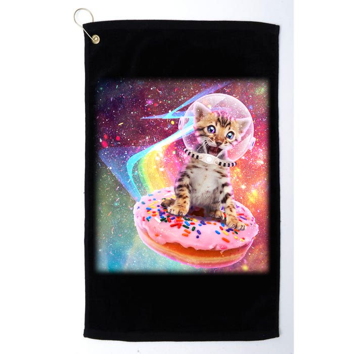 Funny Cute Astronaut Kitty On Rainbow Sprinkle Donut With Galaxy Background Golf Towel