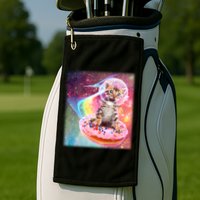 Funny Cute Astronaut Kitty On Rainbow Sprinkle Donut With Galaxy Background Golf Towel