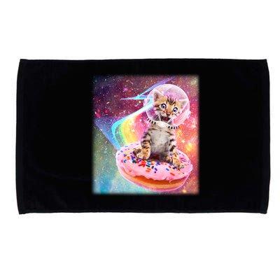 Funny Cute Astronaut Kitty On Rainbow Sprinkle Donut With Galaxy Background Microfiber Hand Towel